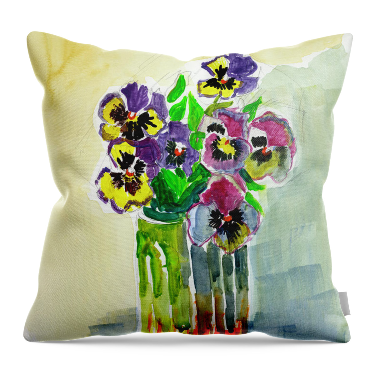 Still Life Throw Pillow featuring the painting Vase of Pansies by Diane McClary