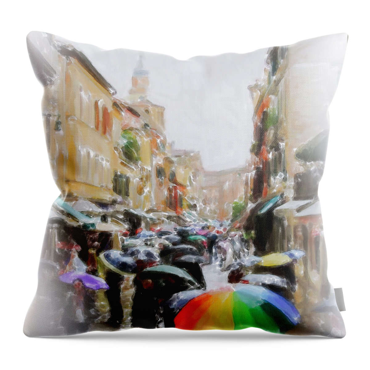 Paintograph Throw Pillow featuring the painting Venice in the Rain by Chris Armytage
