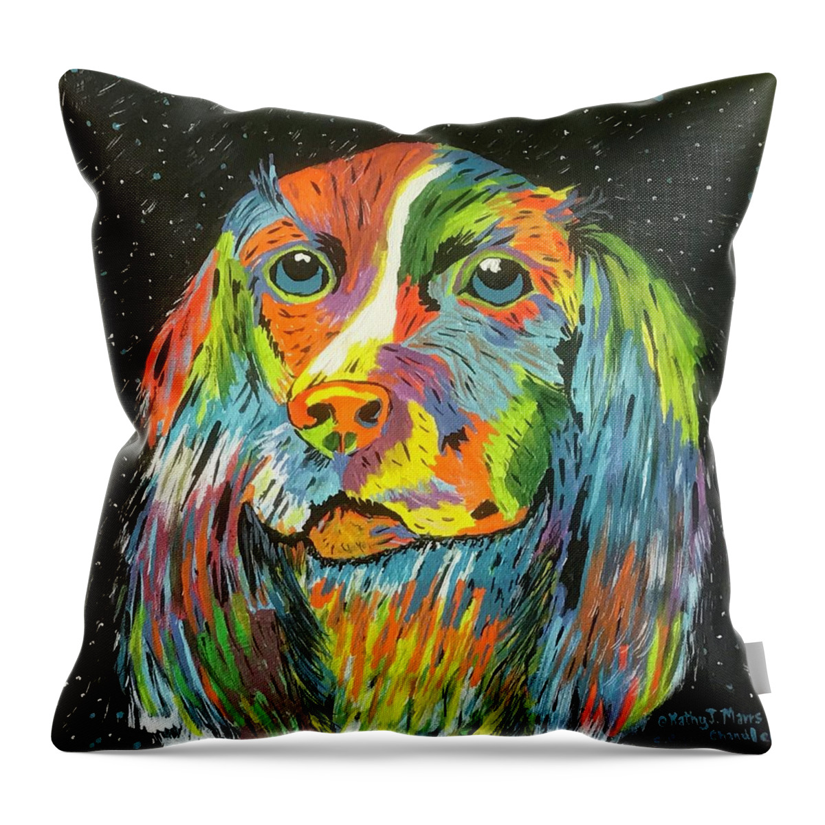 Vibrant Dog Throw Pillow featuring the painting Vibrant Dog by Kathy Marrs Chandler