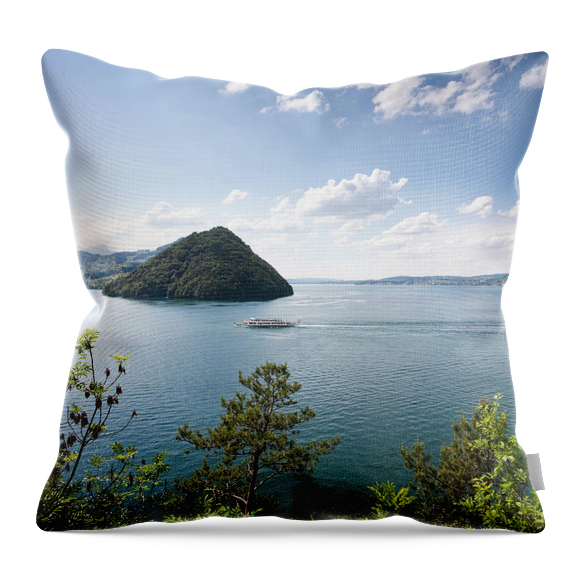 Ip_10266172 Throw Pillow featuring the photograph View Of Burgenstock Mountain And Ship In Lake Lucerne, Lucerne, Switzerland by Jalag / Arthur F. Selbach
