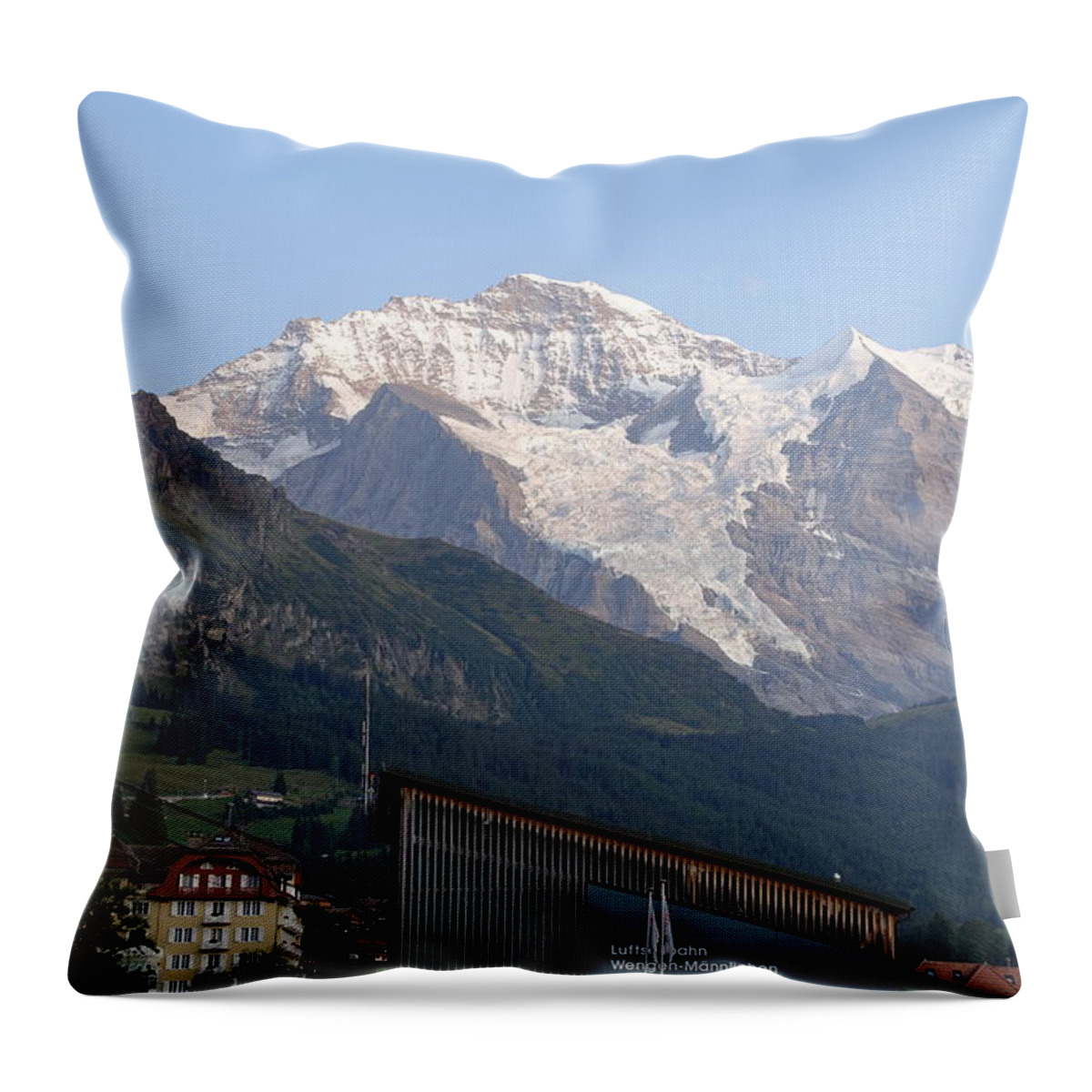 Jungfrau Throw Pillow featuring the photograph View of Jungfrau in Swiss Alps from Wengen by Patricia Caron