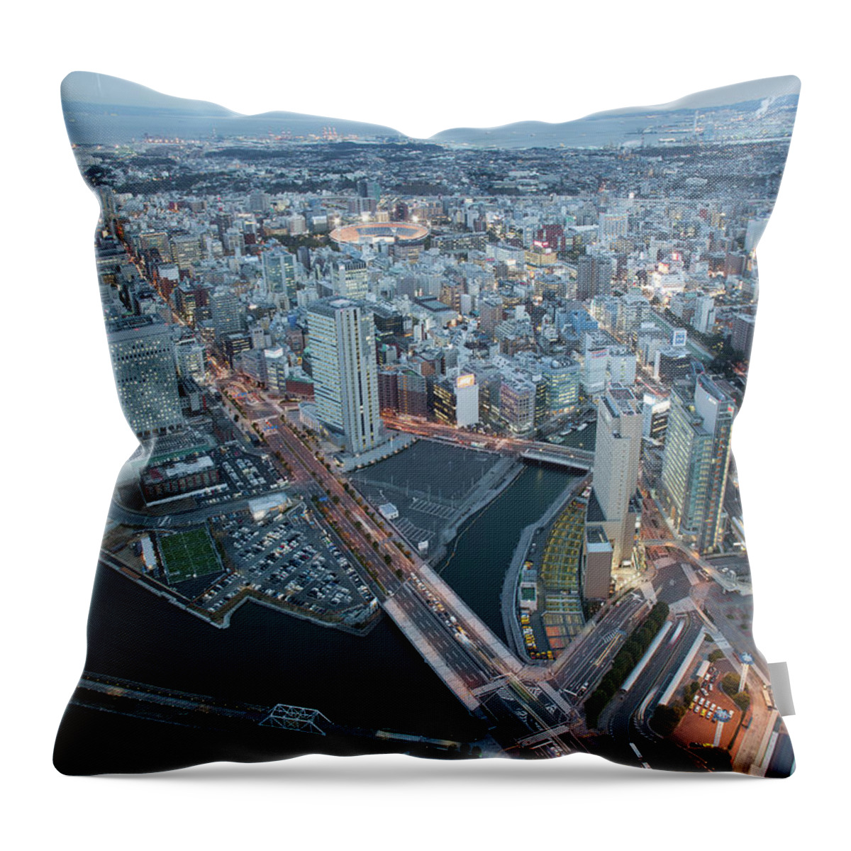 Yokohama Throw Pillow featuring the photograph View Of Yokohama by Alexey Kopytko