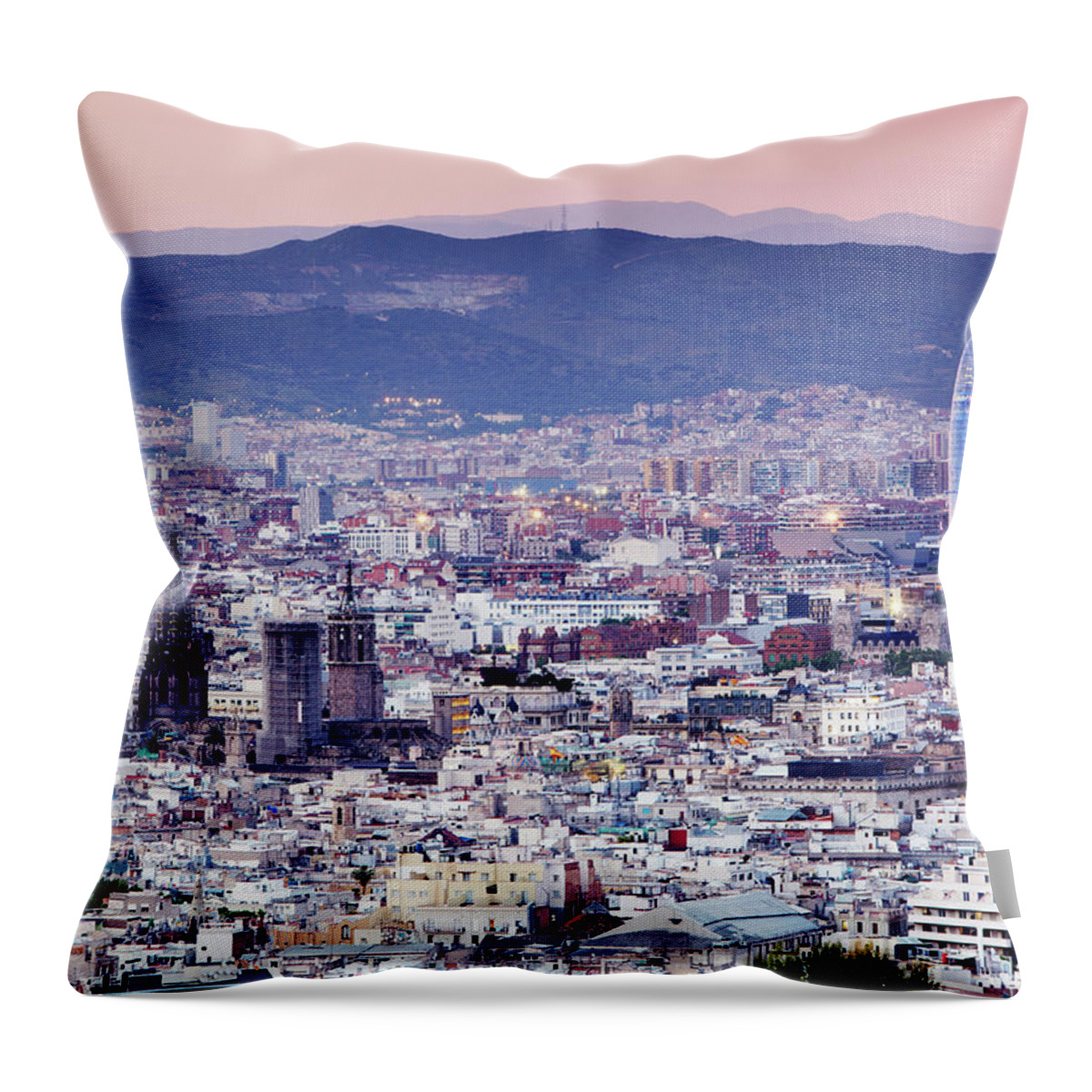 Catalonia Throw Pillow featuring the photograph View Over Barcelona by Allan Baxter