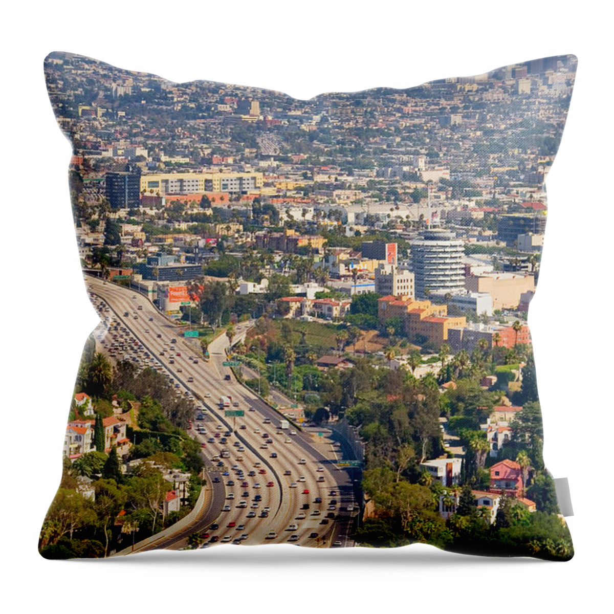 Downtown District Throw Pillow featuring the photograph View Over Hollywood & Downtown Los by Photograph By Geoffrey George