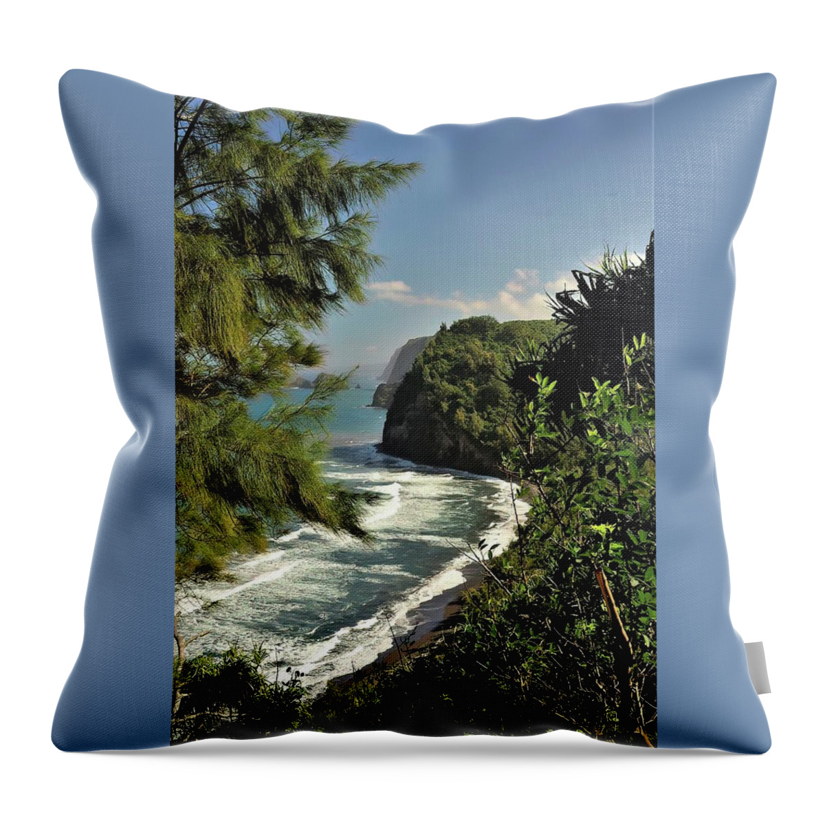 Pololū Beach Throw Pillow featuring the photograph View to Pololu Beach by Heidi Fickinger