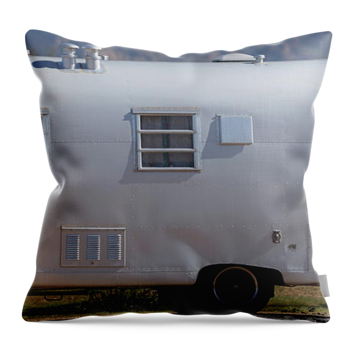 Camper Throw Pillow featuring the photograph Vintage Airstream Travel Trailer Tonto National Forest by Edward Fielding