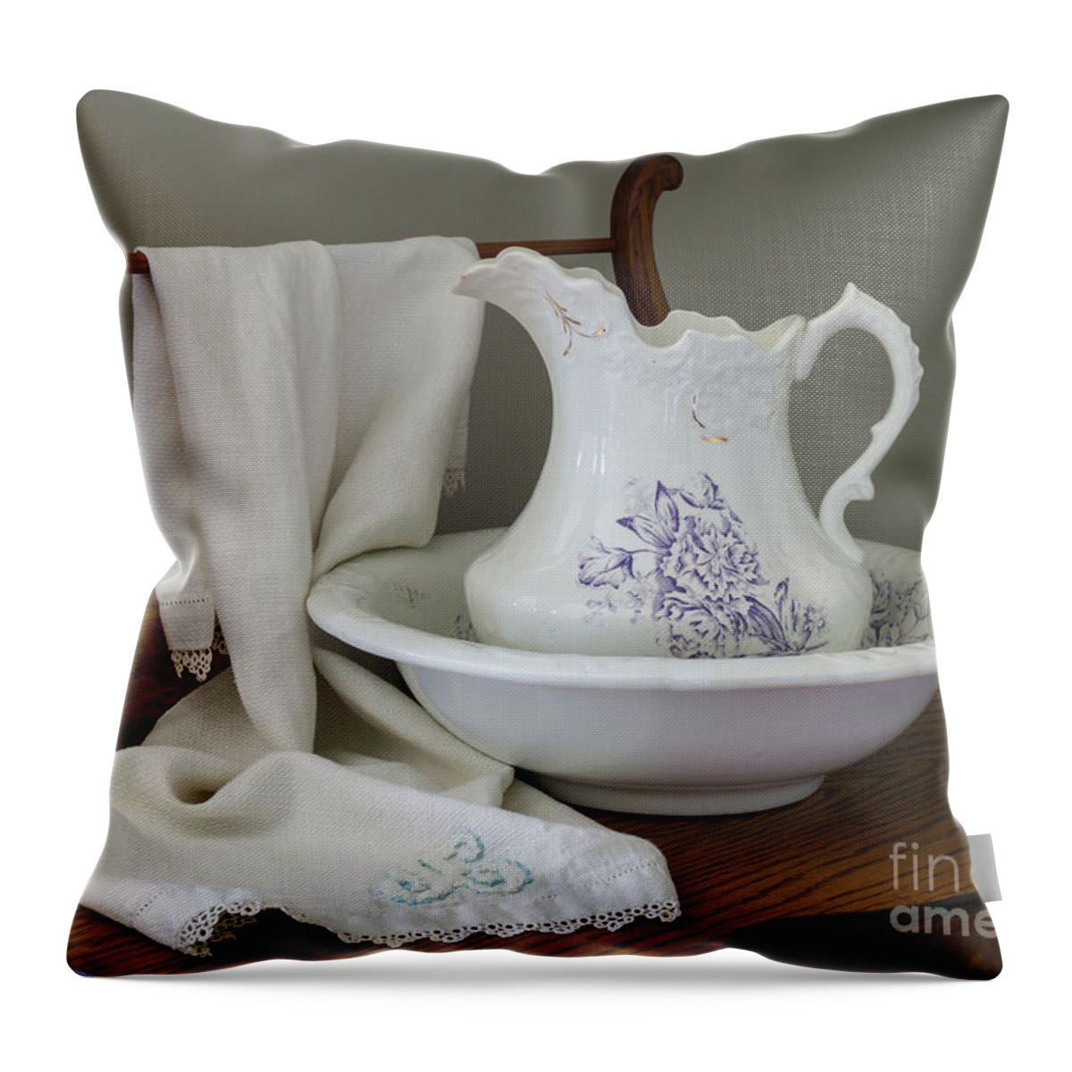 Pitcher Throw Pillow featuring the photograph Vintage China Pitcher and Bowl by MM Anderson