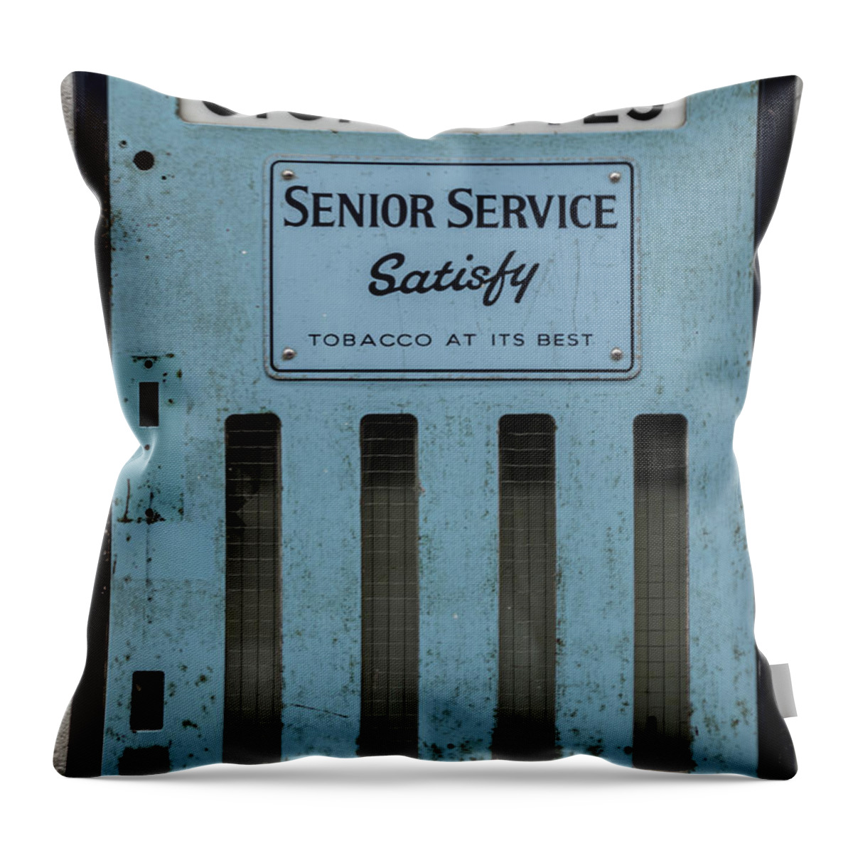 007 Throw Pillow featuring the photograph Senior Service Vintage Cigarette Vending Machine by Scott Lyons