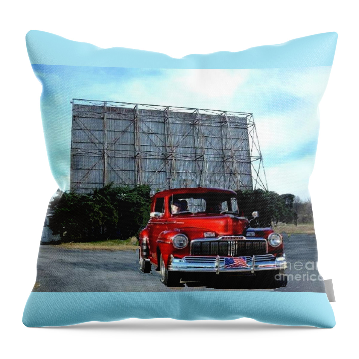 1946 Mercury Drive In Vintage Red Throw Pillow featuring the photograph 1946 Mercury at Drive in by Janette Boyd