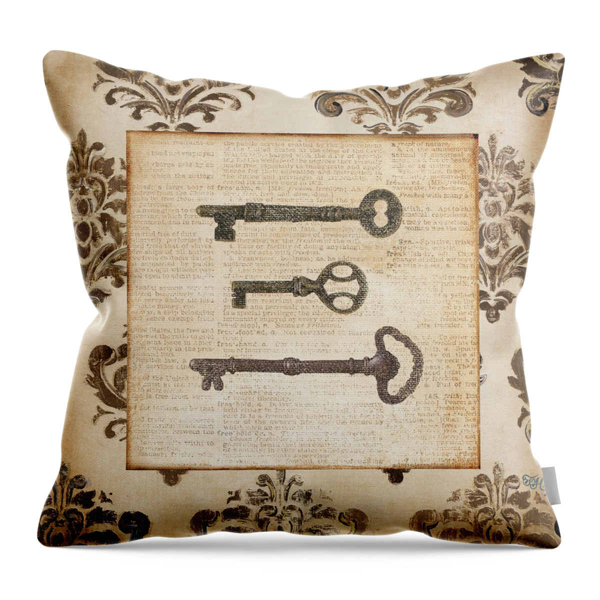 Color Throw Pillow featuring the painting Vintage Keys II by Tiffany Hakimipour