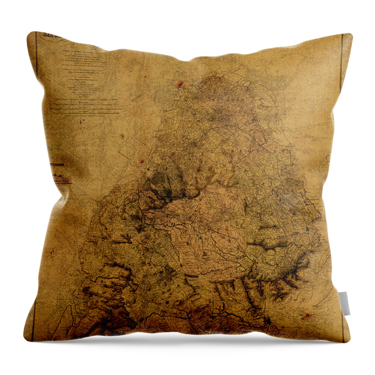Vintage Throw Pillow featuring the mixed media Vintage Map of Mauritius 1880 by Design Turnpike