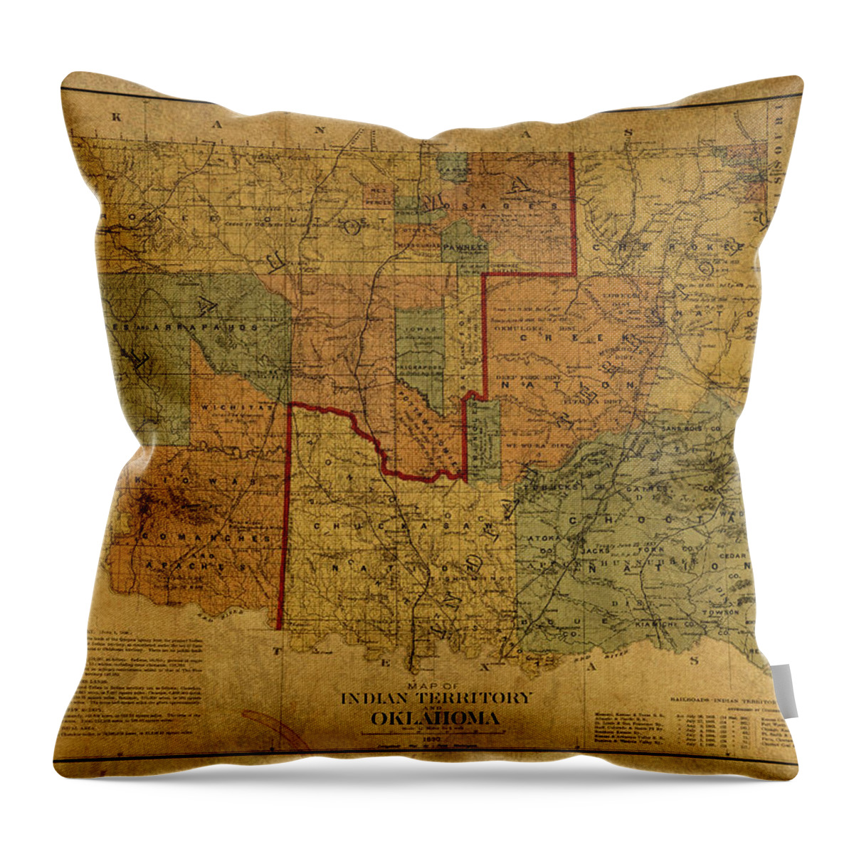 Vintage Throw Pillow featuring the mixed media Vintage Map of Oklahoma by Design Turnpike