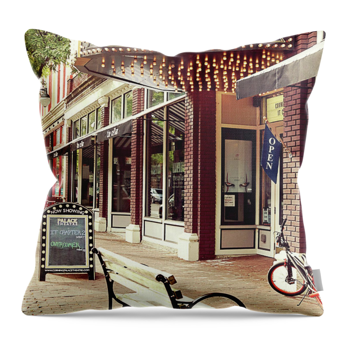 Movies Throw Pillow featuring the photograph Vintage Palace Theatre by Trina Ansel