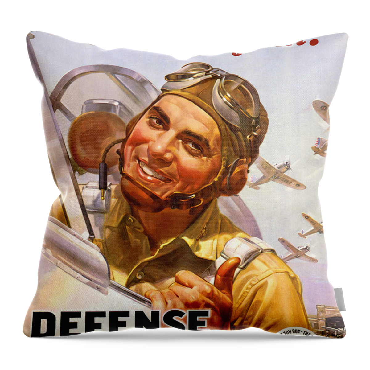 Air Force Throw Pillow featuring the painting Vintage poster for defense bonds stamps by American School