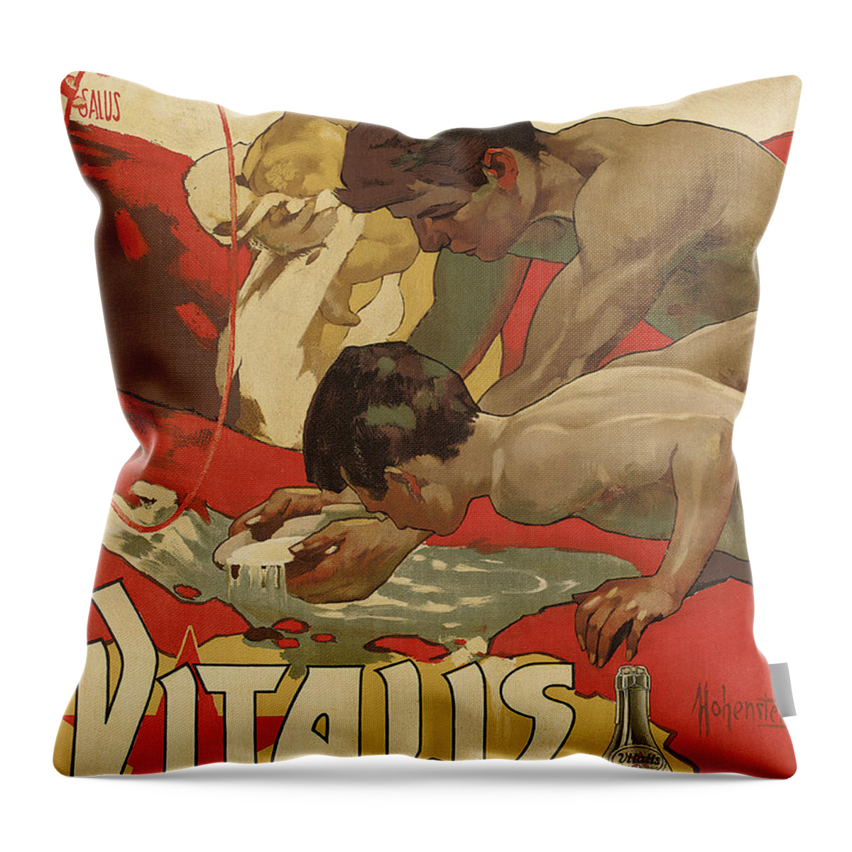 Vitalis Throw Pillow featuring the painting Vintage poster for the mineral water Vitalis, 1895 by Adolfo Hohenstein