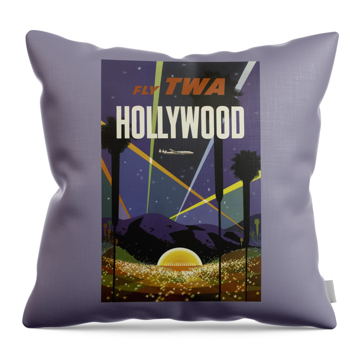 Hollywood Throw Pillow featuring the painting Vintage Travel Poster - Hollywood by Esoterica Art Agency