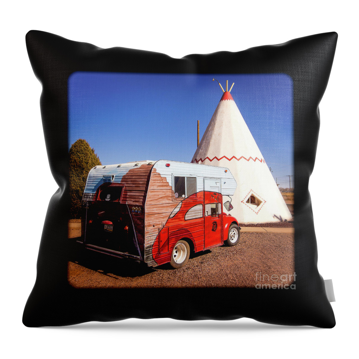 Vintage Volkswagon Beatle Camper Throw Pillow featuring the photograph Vintage Volkswagon Beatle Camper by Imagery by Charly