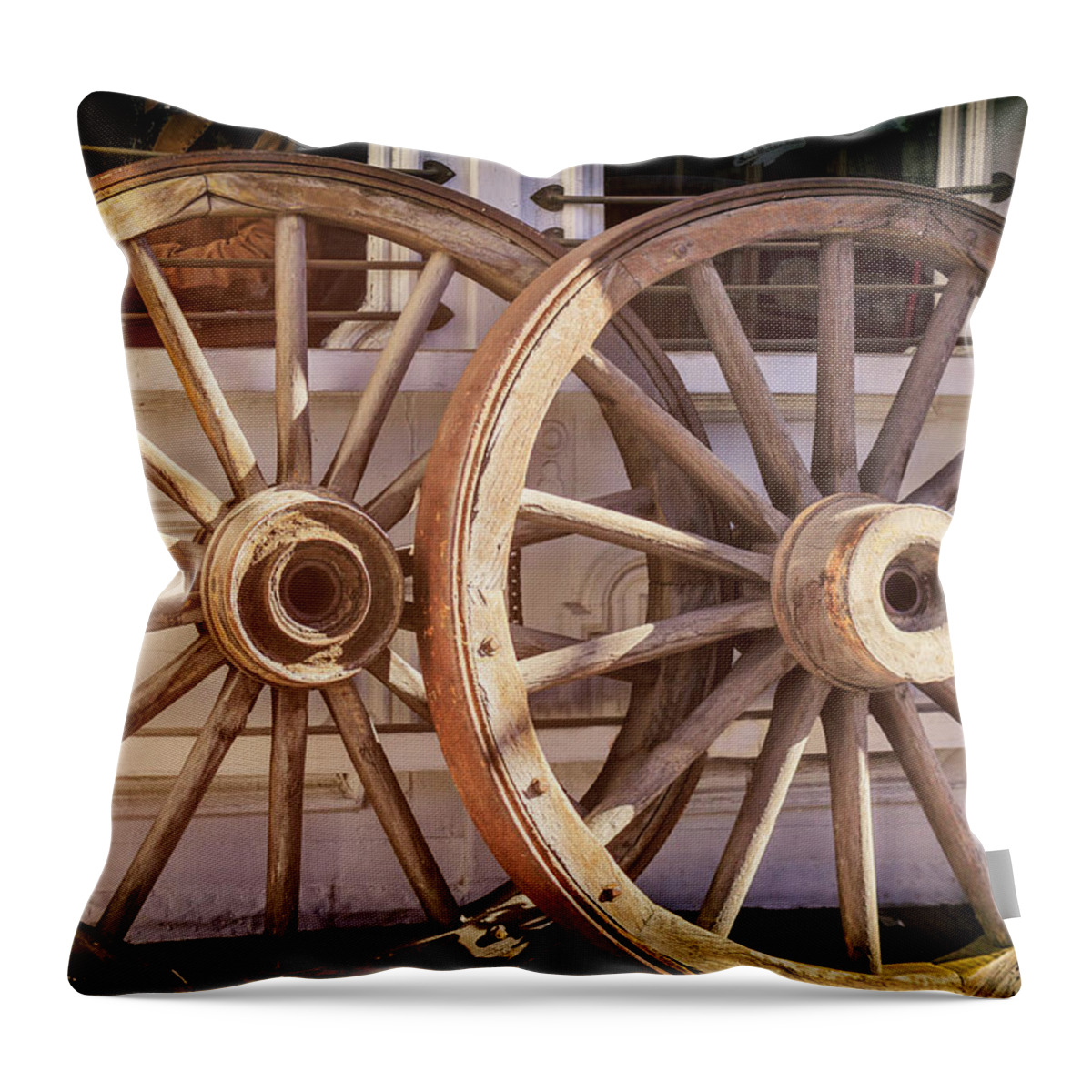 Wagon Throw Pillow featuring the photograph Vintage Wagon Wheels by James Eddy
