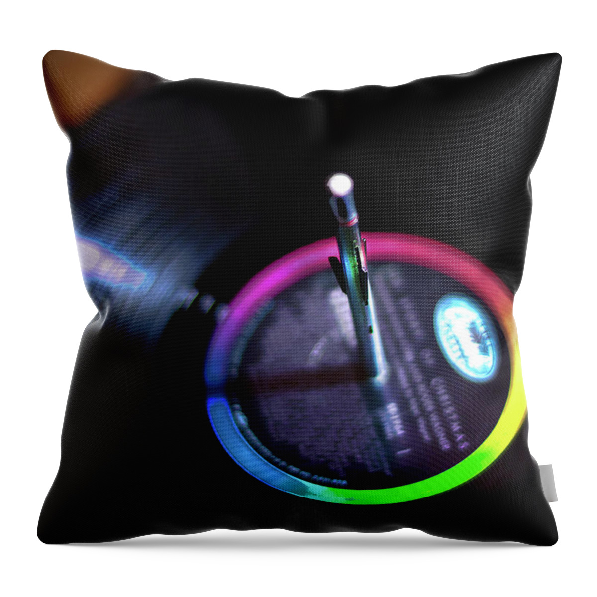 Record Throw Pillow featuring the photograph Vinyl and Rock and Roll on the Turntable by Cordia Murphy