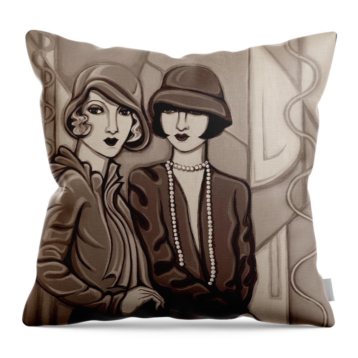 Flappers Throw Pillow featuring the painting Violet and Rose in Sepia Tone by Tara Hutton