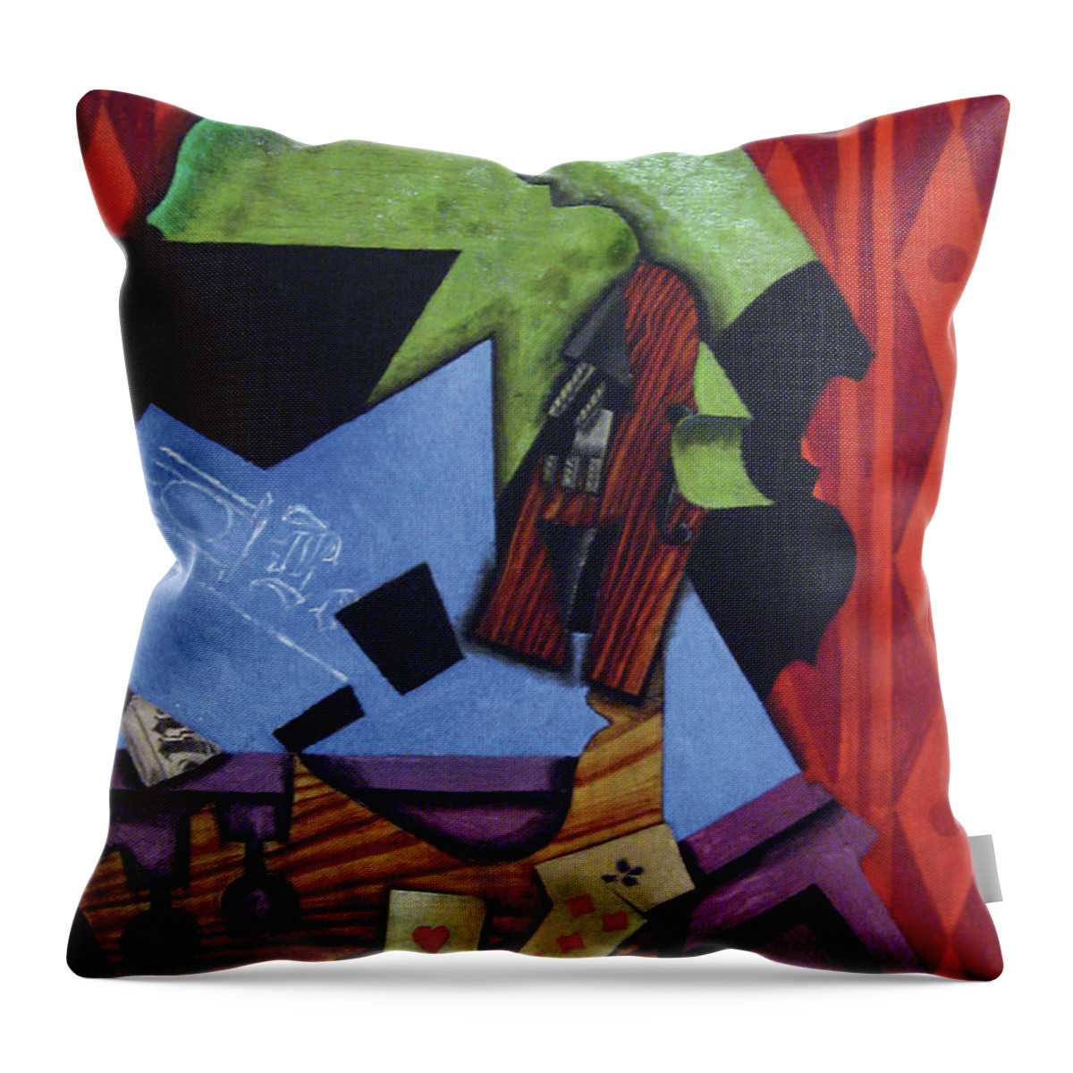 Violin Throw Pillow featuring the painting Violin & Playing Cards by Juan Gris