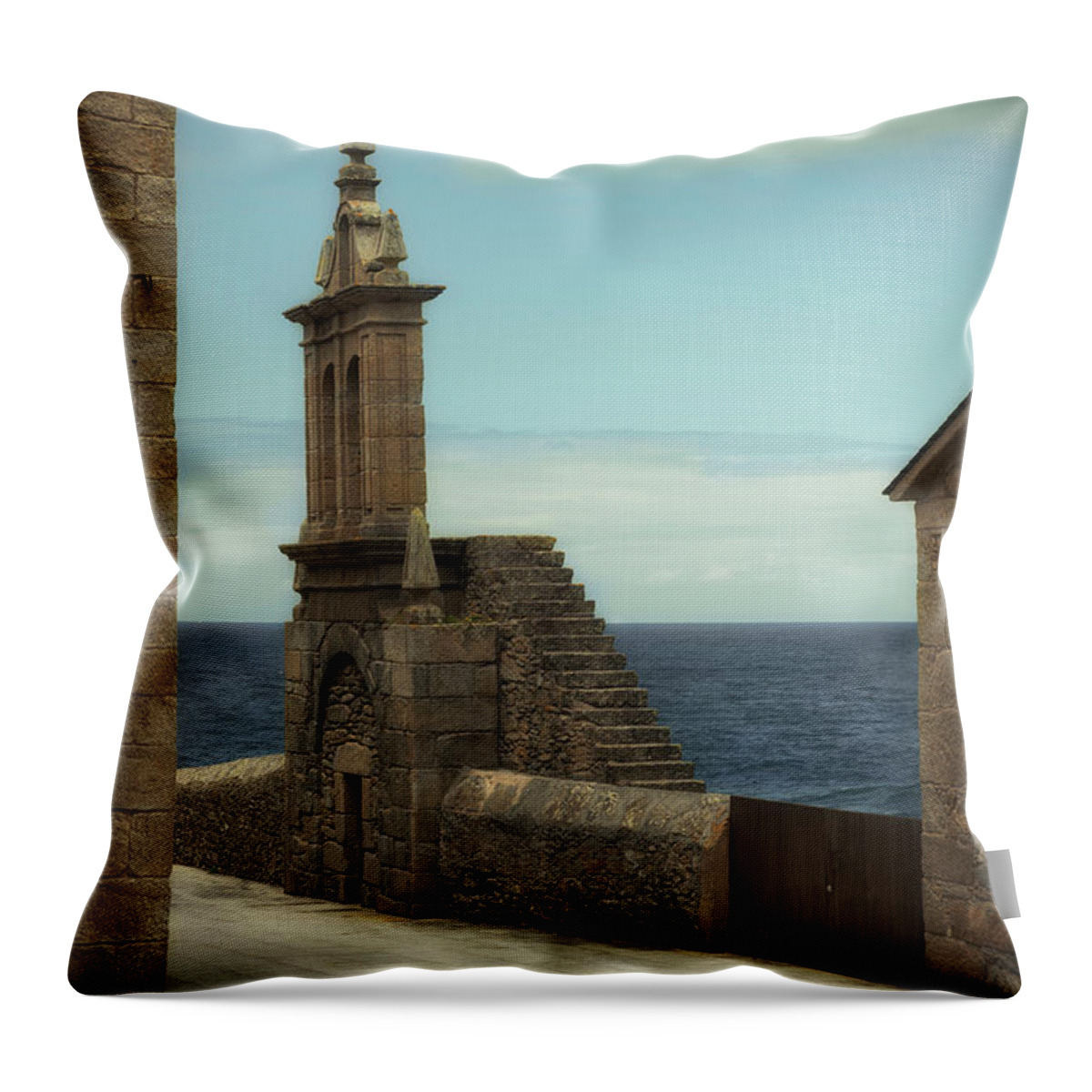 Virxe Da Barca Throw Pillow featuring the photograph Virxe da Barca church in Muxia - Bell gable by RicardMN Photography