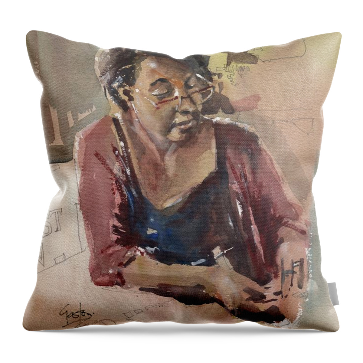 Tampa Throw Pillow featuring the painting Vision Portrait by Gaston McKenzie