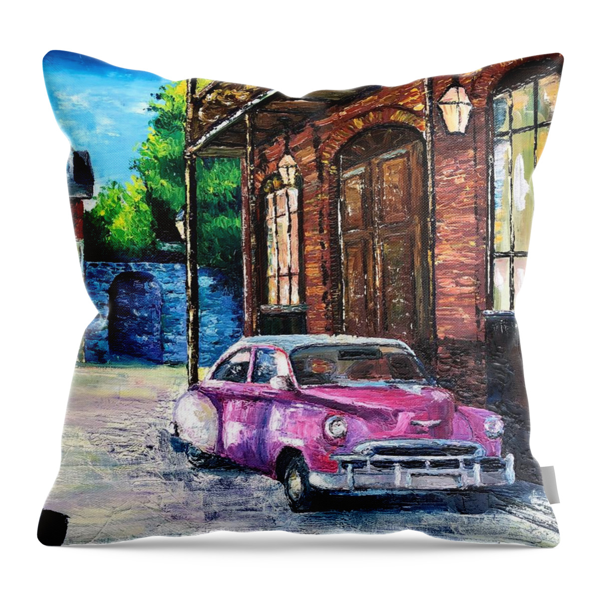 New Orleans Throw Pillow featuring the painting Voiture dans les Quartiers Car in the Quarters by Lauren Luna