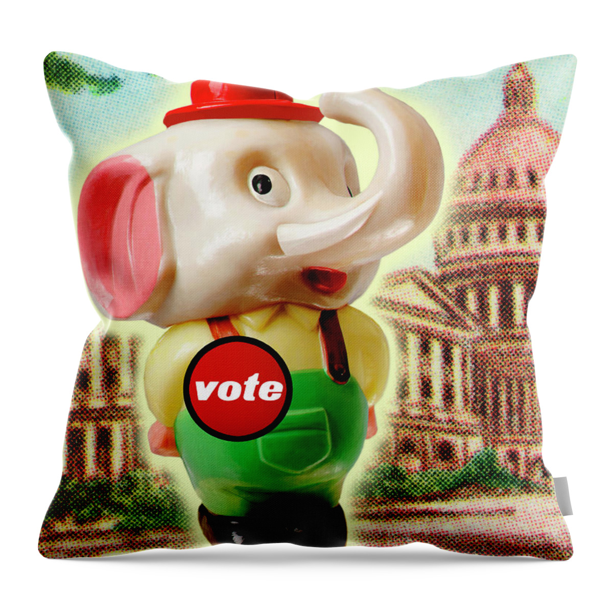America Throw Pillow featuring the drawing Vote Elephant by CSA Images