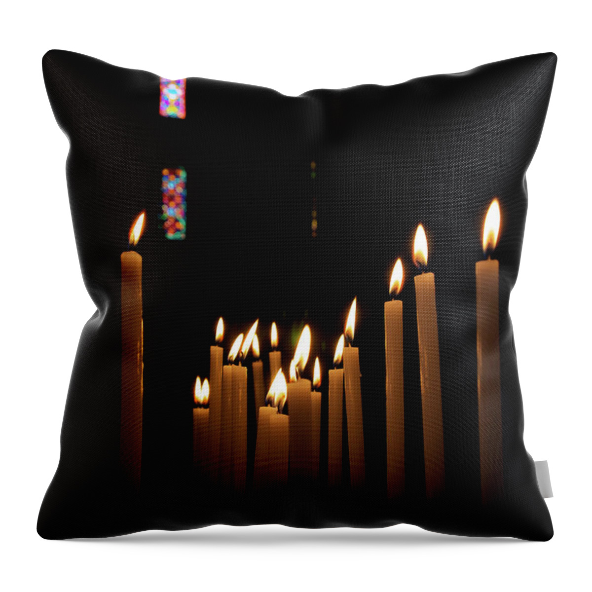 Tranquility Throw Pillow featuring the photograph Votive Candles Burning In A Church In by Gregory Adams