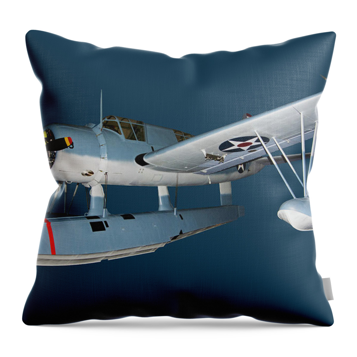 Aerospace Throw Pillow featuring the photograph Vought-sikorsky Os2u-3 Kingfisher. Wwii by Millard H. Sharp