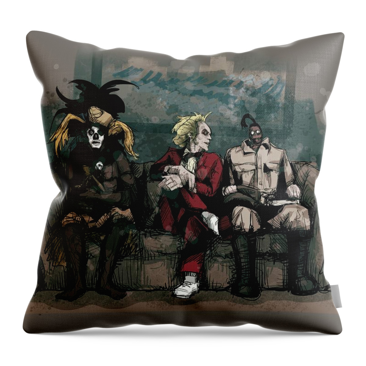 Beetle Throw Pillow featuring the drawing Waiting Room by Ludwig Van Bacon
