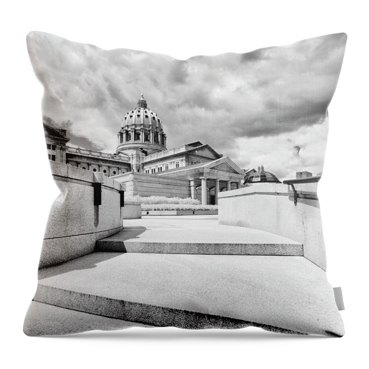 Dir-pa-0306-b-cr Throw Pillow featuring the photograph Walkway up to the Pennsylvania Capital plaza by Paul W Faust - Impressions of Light