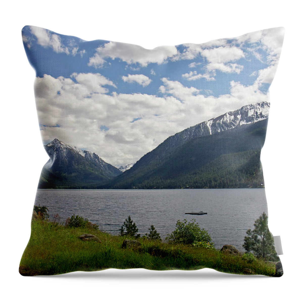 Scenics Throw Pillow featuring the photograph Wallowa Lake And Mountains by Bruceblock