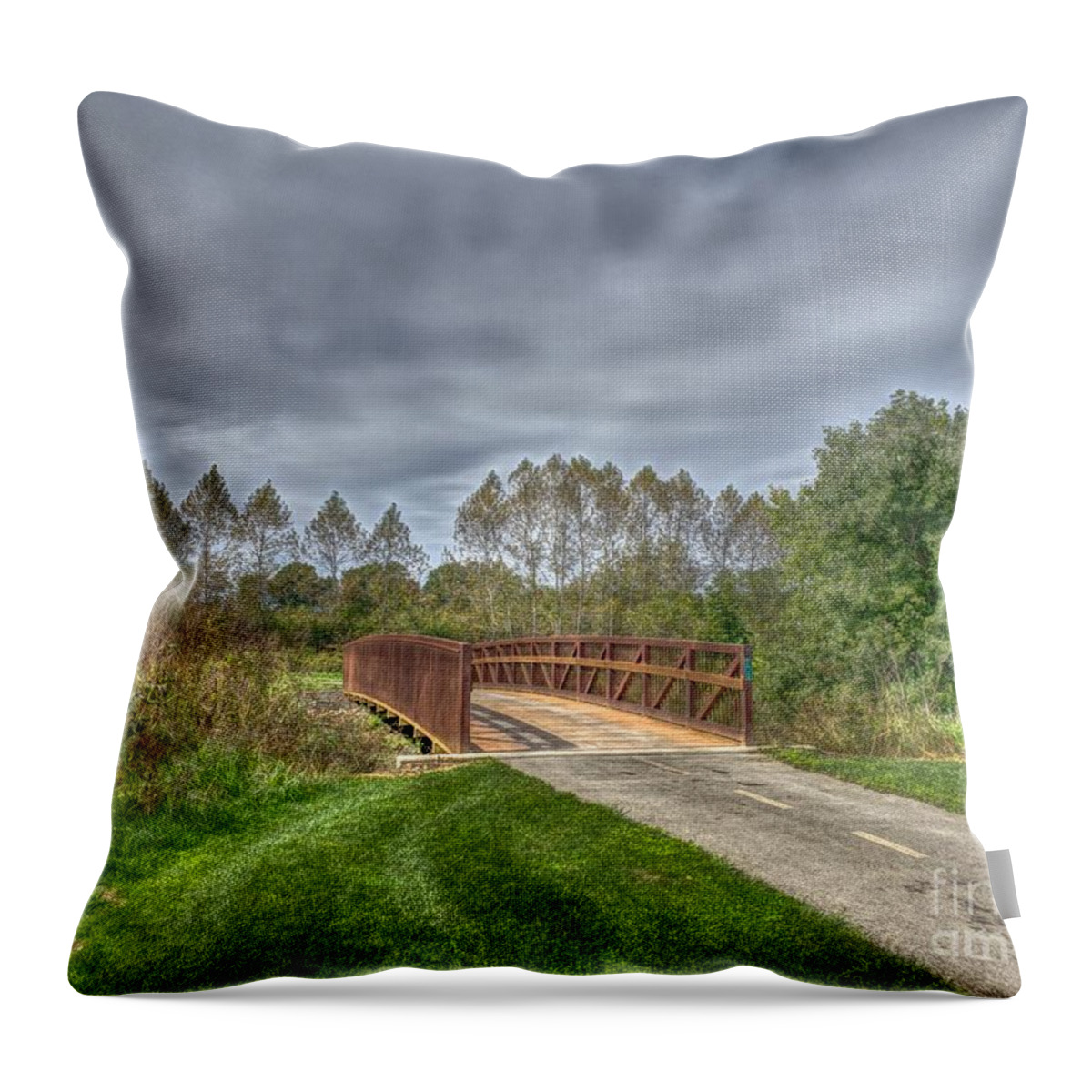 Nature Throw Pillow featuring the photograph Walnut Woods Bridge - 2 by Jeremy Lankford
