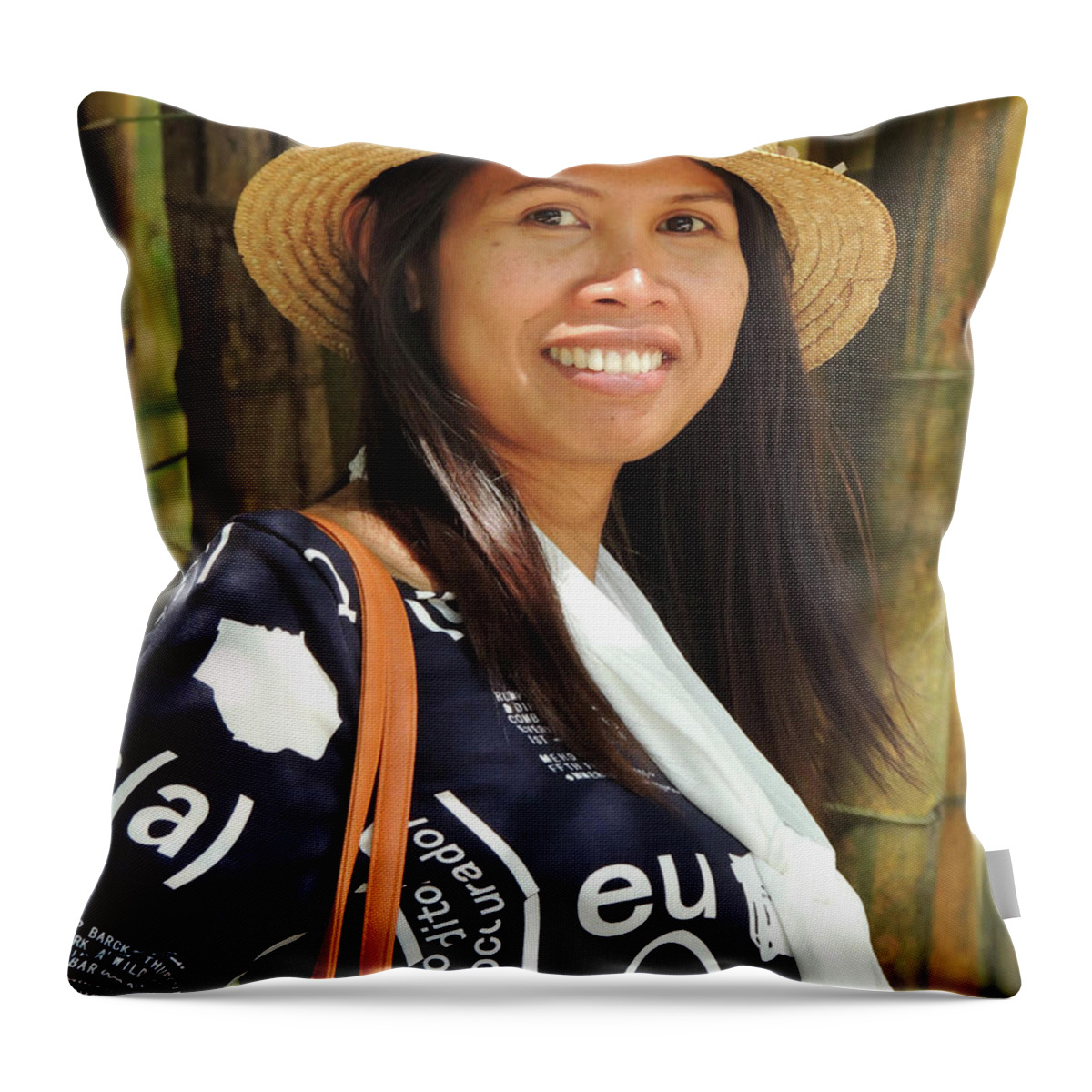 Girl Throw Pillow featuring the photograph Waree smiling again by Jeremy Holton
