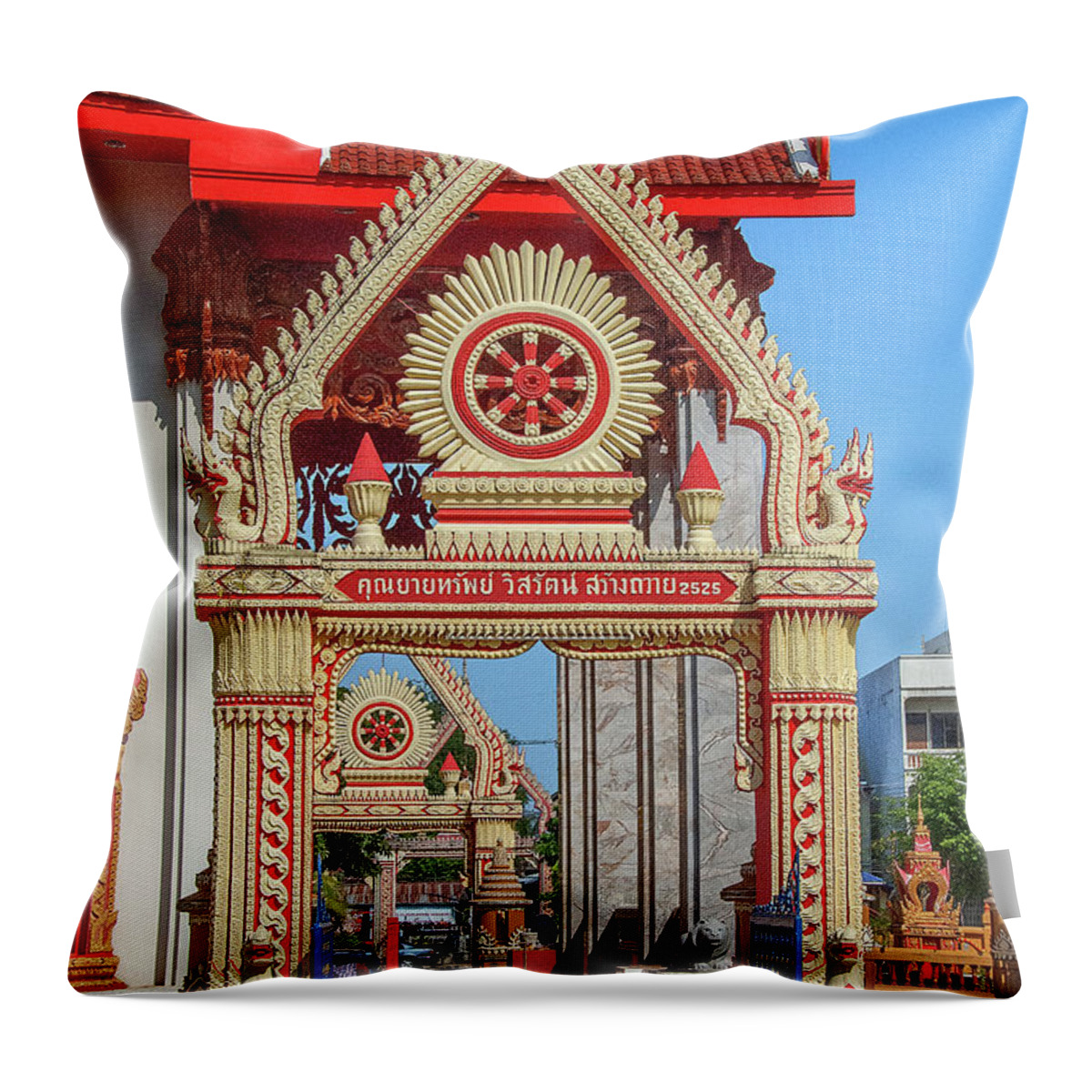 Thailand Throw Pillow featuring the photograph Wat Liab Ubosot Gateway DTHU039 by Gerry Gantt