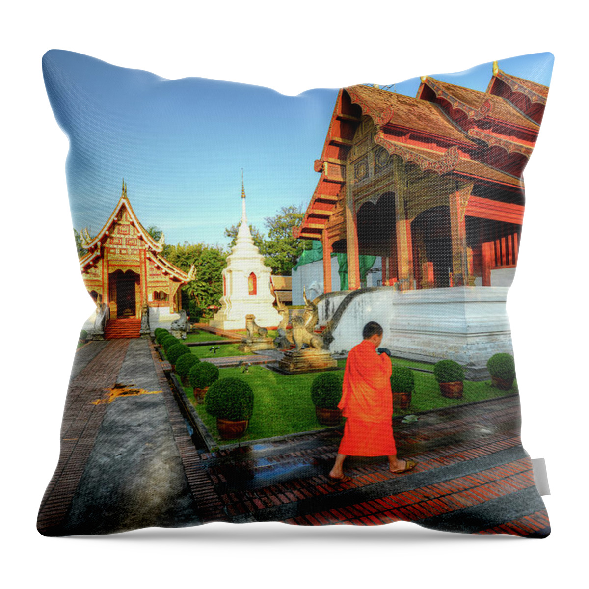 Wat Phra Sing Throw Pillow featuring the photograph Wat Phra Singh, Chiang Mai by Ashit Desai