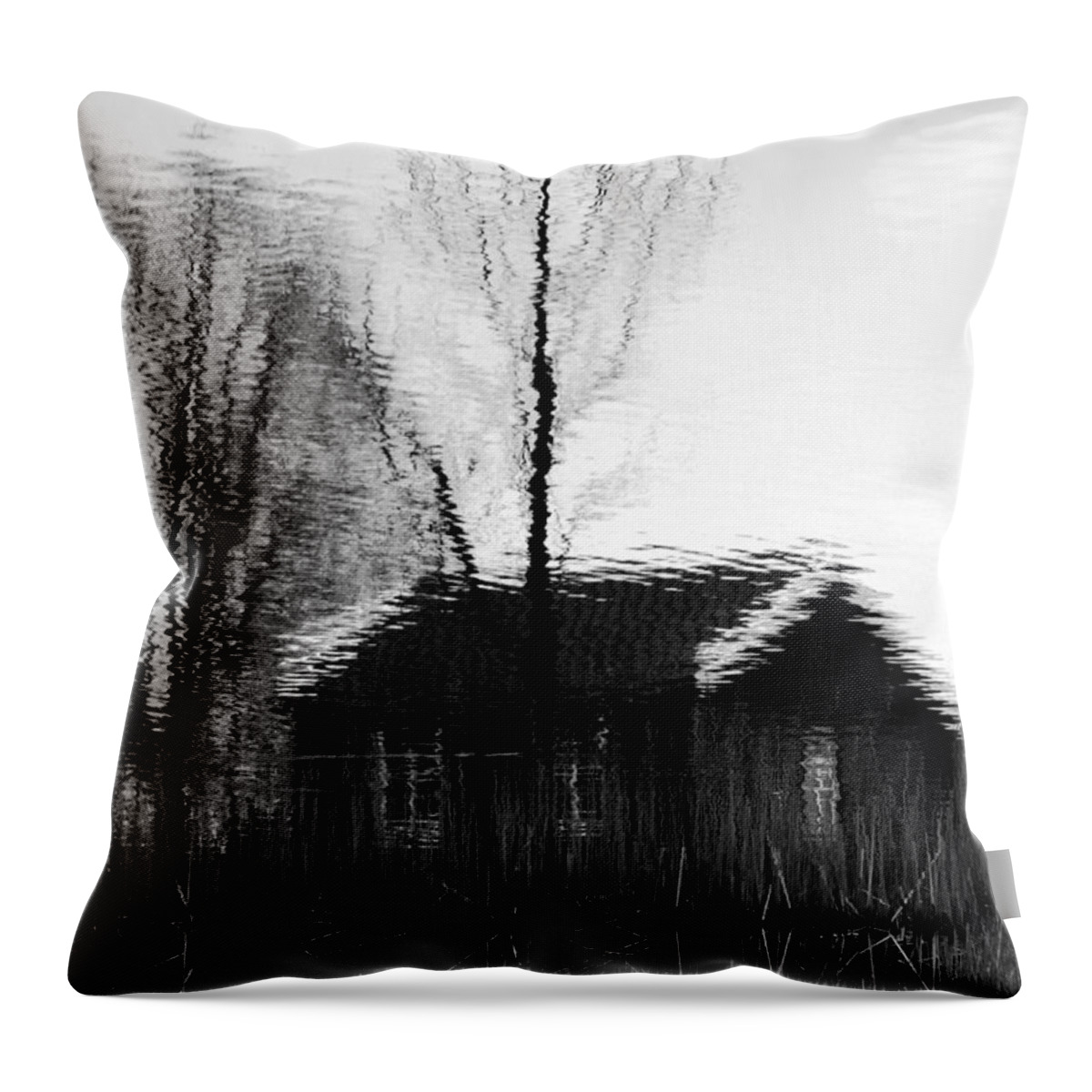 Black And White Throw Pillow featuring the photograph Water-ink house by Luc Van de Steeg