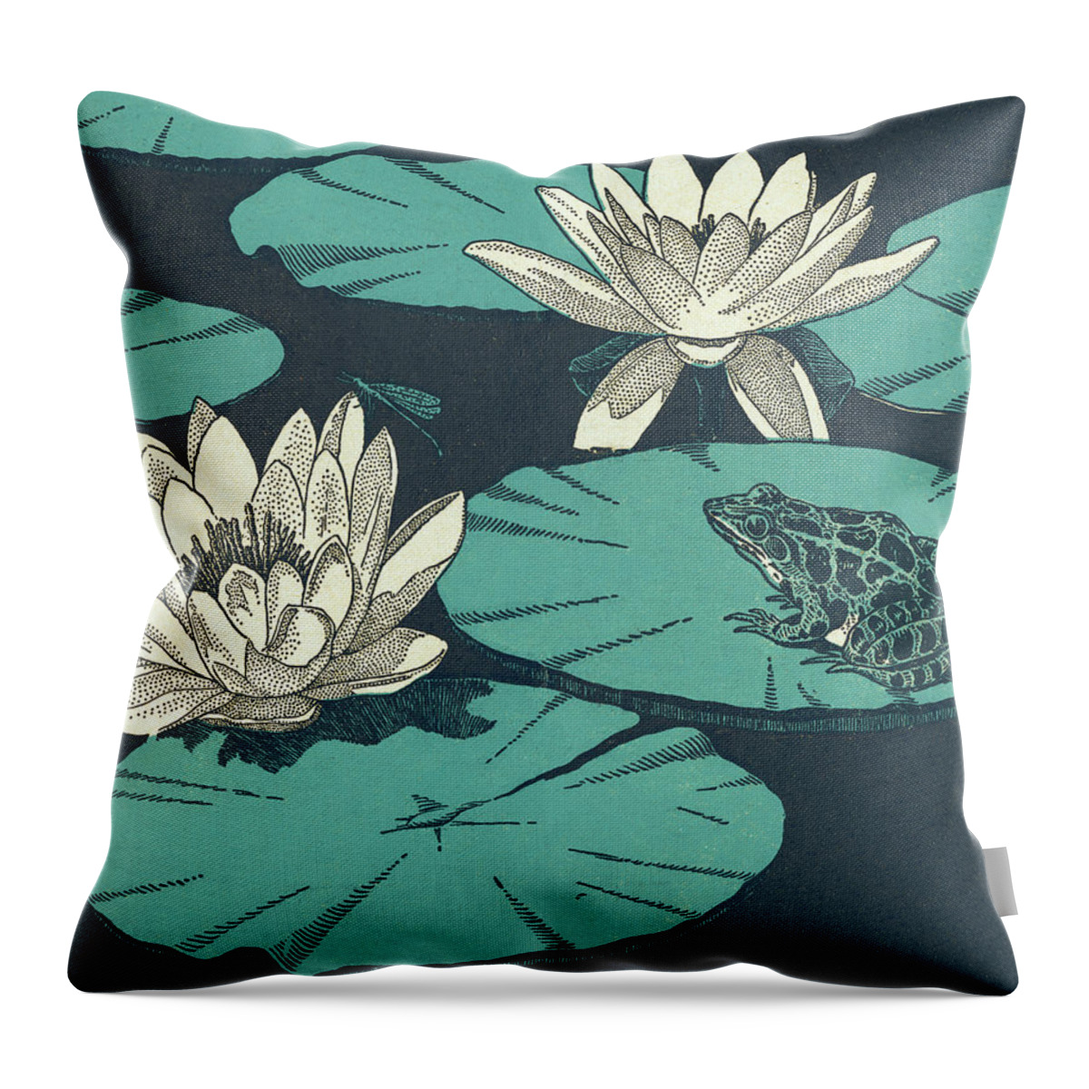 Amphibian Throw Pillow featuring the drawing Water Lillies and Toad by CSA Images
