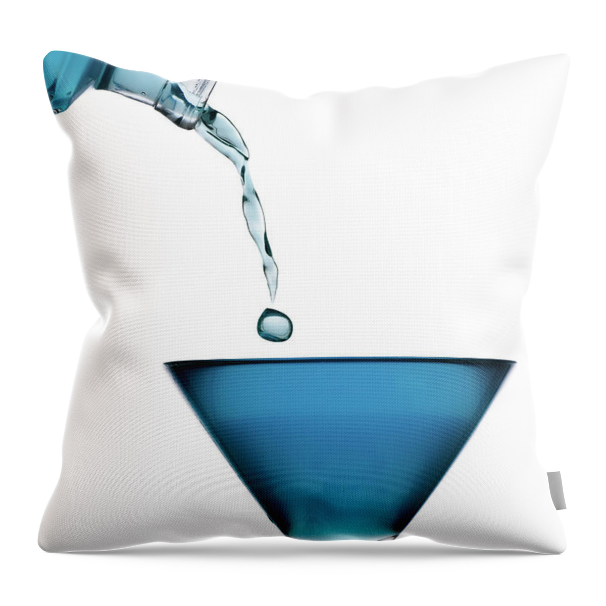 Martini Glass Throw Pillow featuring the photograph Water Pouring Into Martini Glass by Daitozen