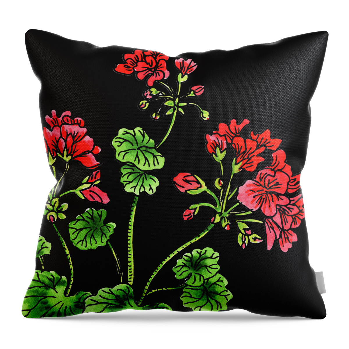 Geranium Throw Pillow featuring the painting Watercolor Flower Red Geranium by Irina Sztukowski