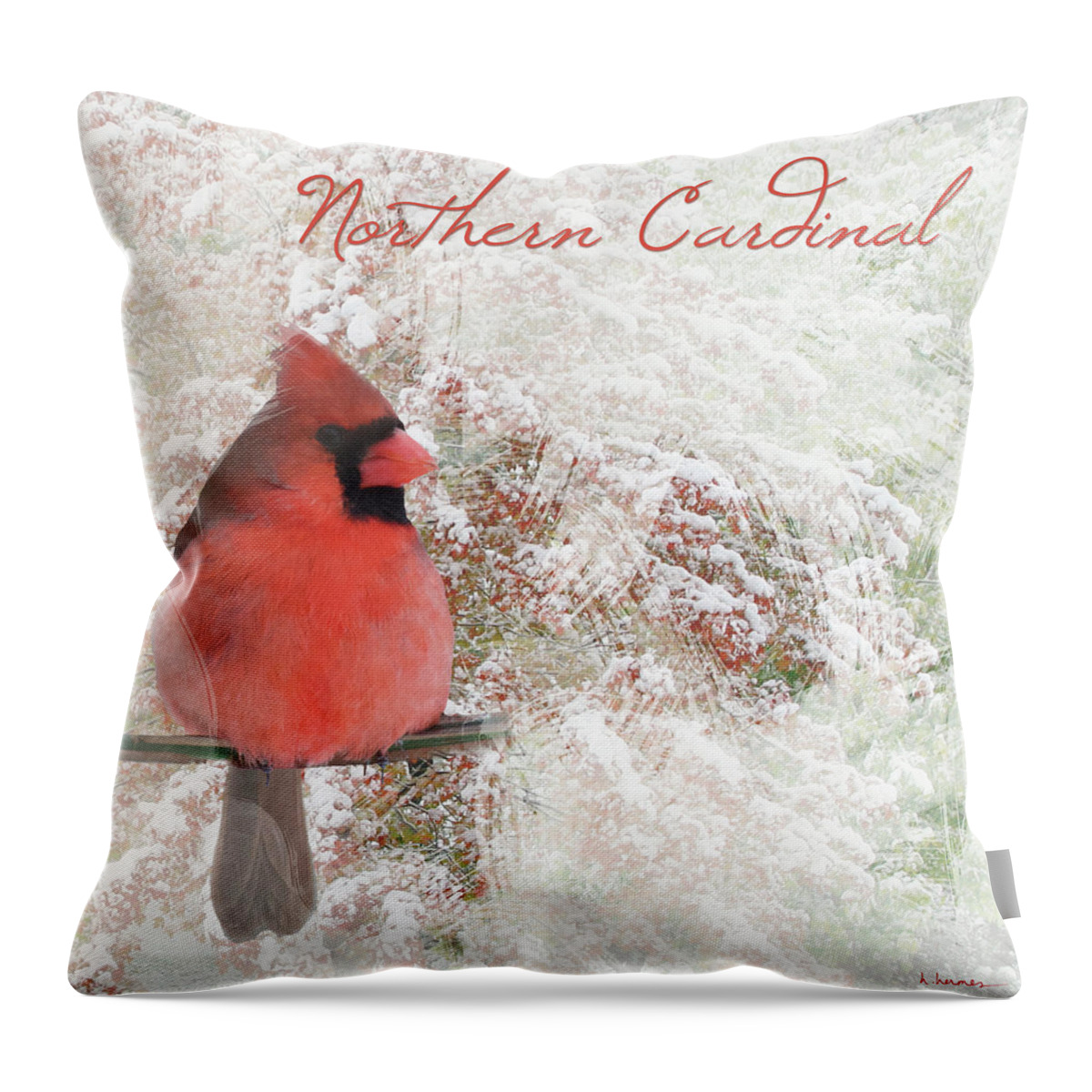 Cardinal Throw Pillow featuring the photograph Watercolor Northern Cardinal Photograph by Hermes Fine Art