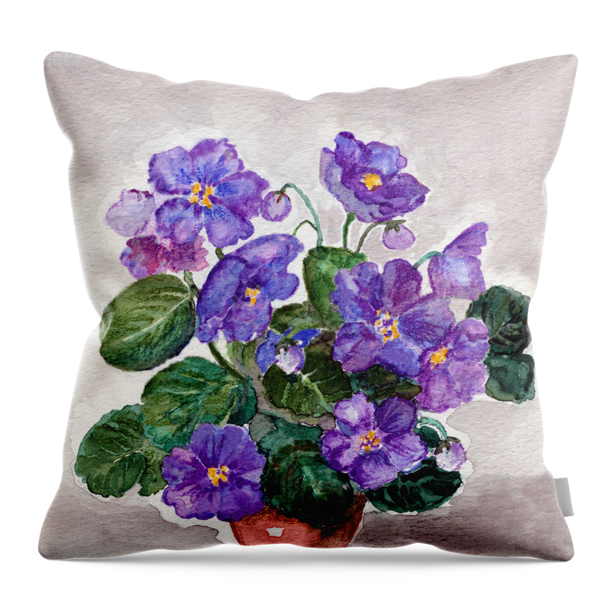 Watercolor Painting Throw Pillow featuring the digital art Watercolor Painting Of  African Violet by Mitza
