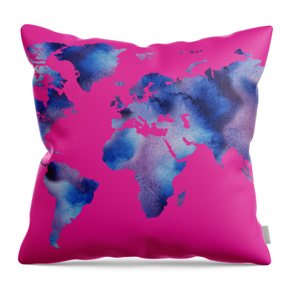 World Throw Pillow featuring the painting Watercolor Silhouette World Map Colorful PNG VIII by Irina Sztukowski
