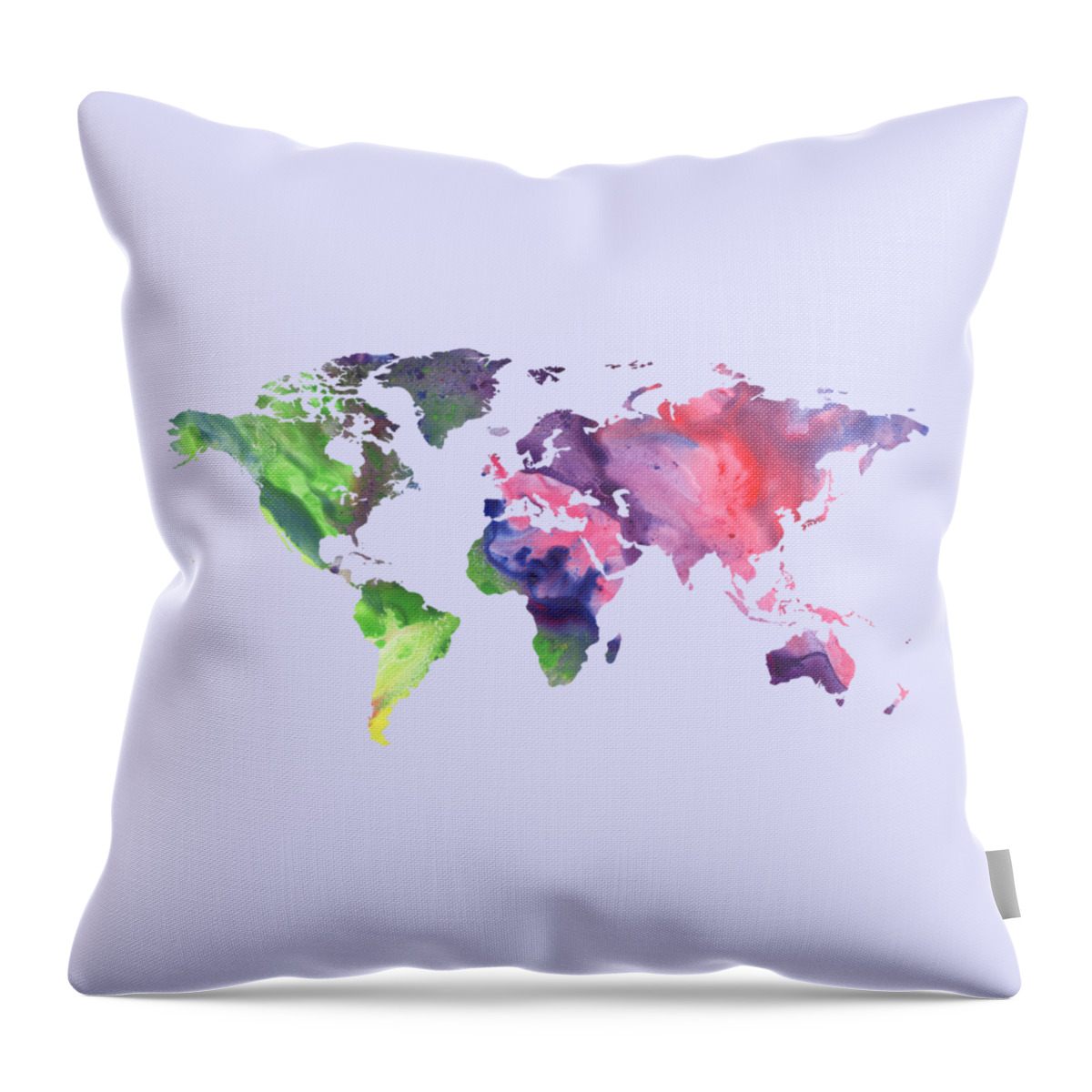 Green Throw Pillow featuring the painting Watercolor Silhouette World Map Colorful PNG X by Irina Sztukowski