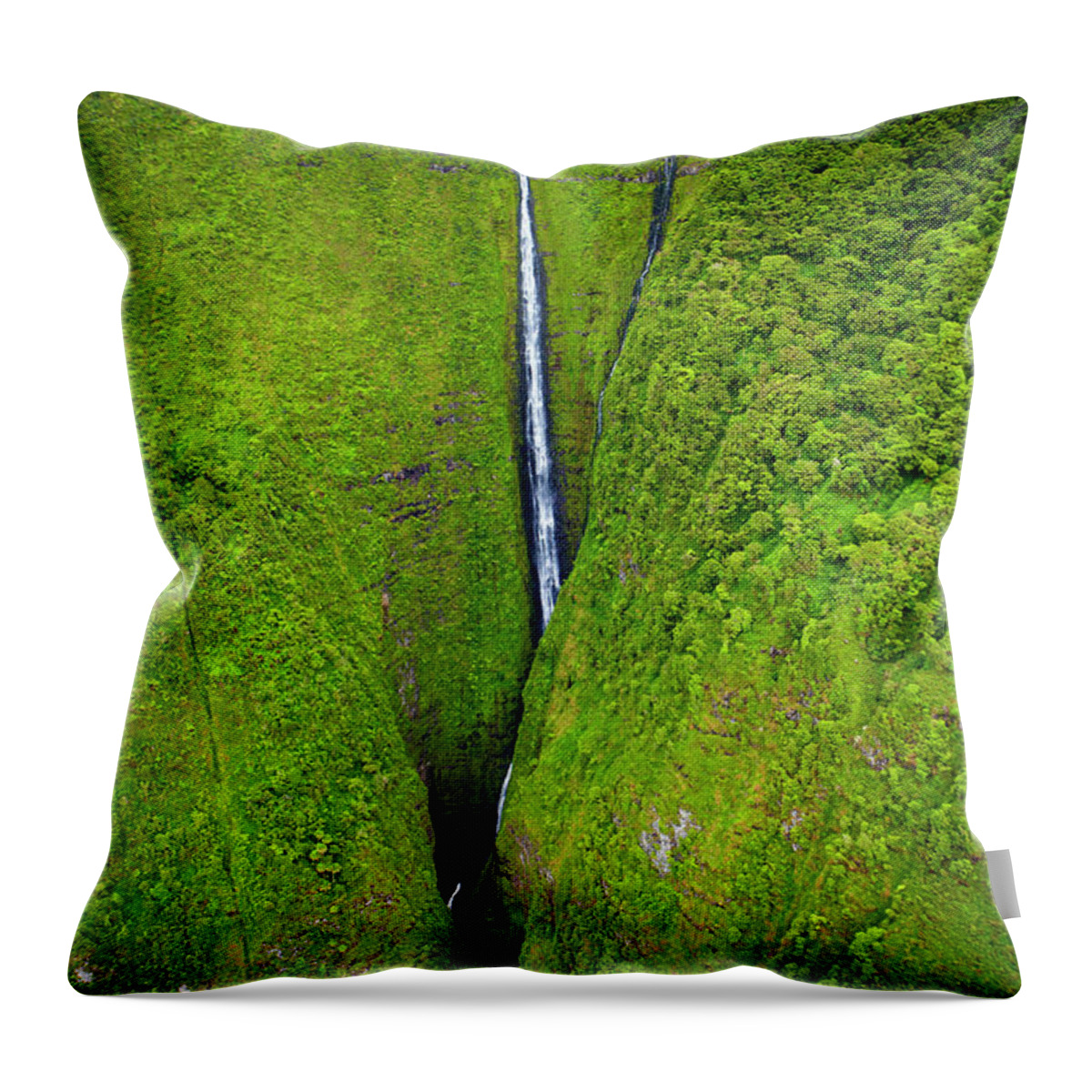 Scenics Throw Pillow featuring the photograph Waterfall On Molokai North Shore by Allan Baxter