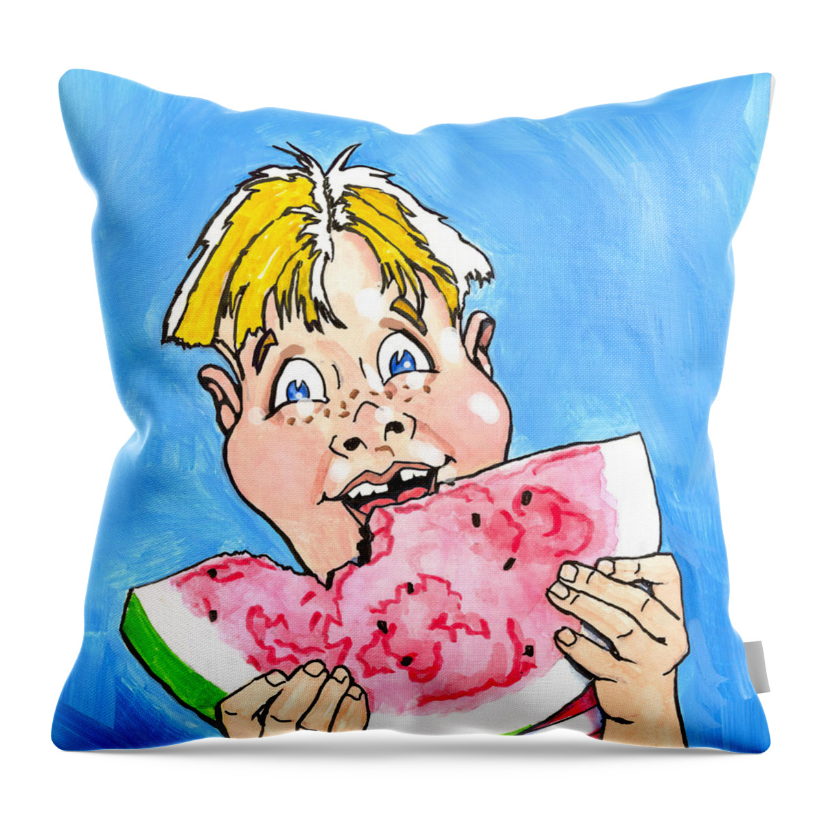 Boy Throw Pillow featuring the painting Watermelon Man by Richard De Wolfe