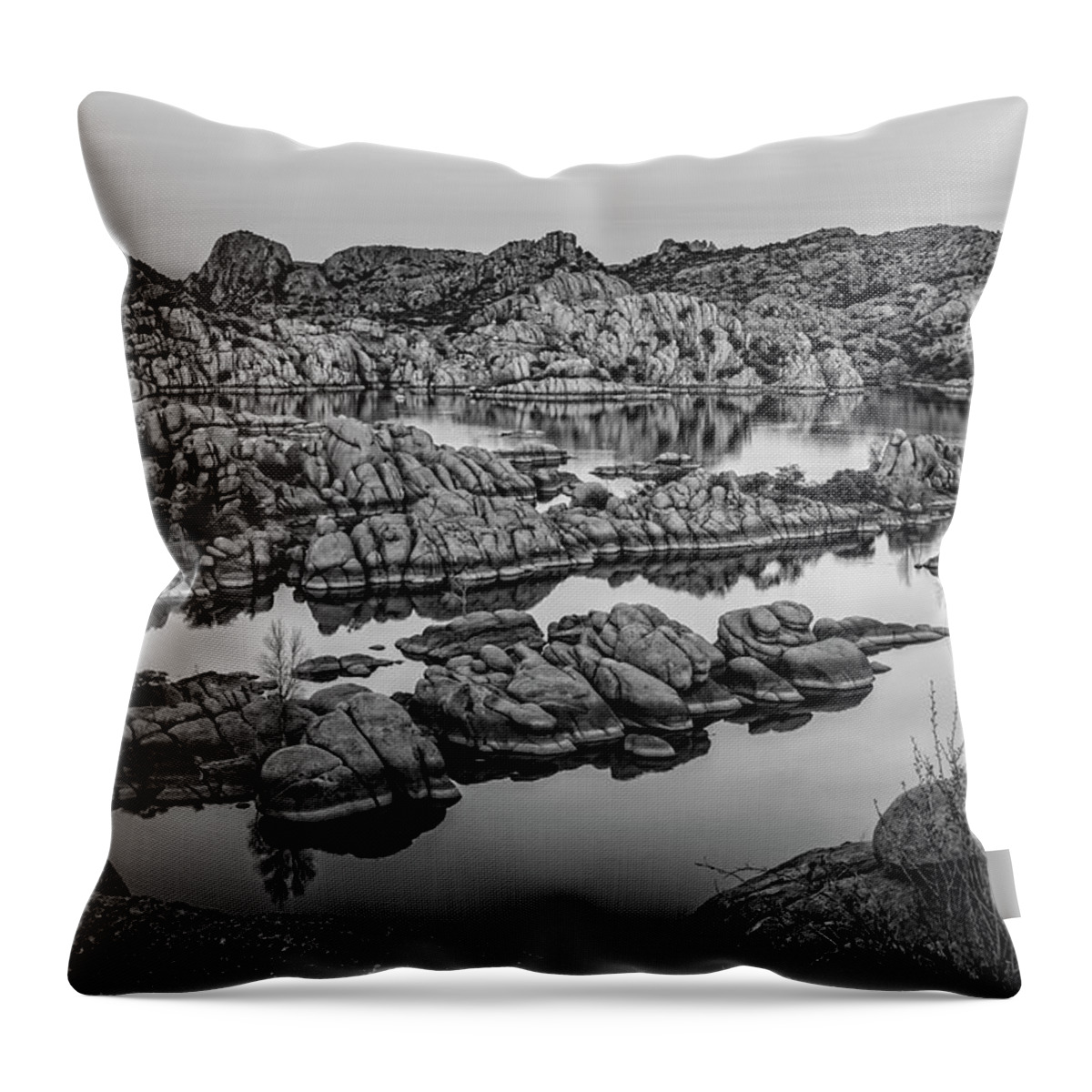 Watson Lake Throw Pillow featuring the photograph Watson Lake Black and White by Kelley King