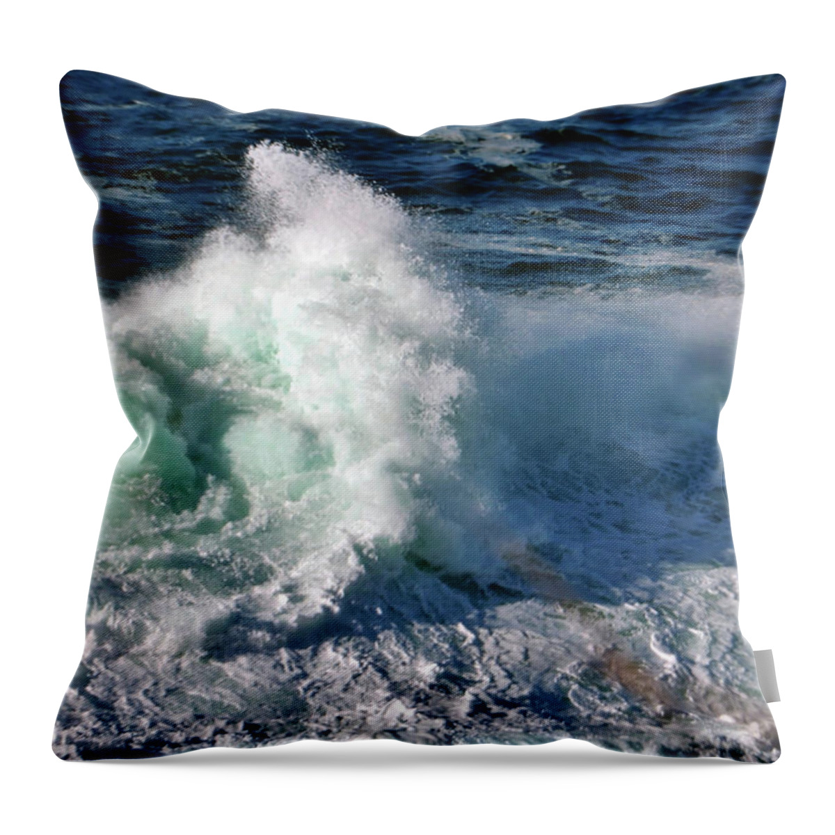 Ocean Throw Pillow featuring the photograph Wave and Rock by William Rockwell